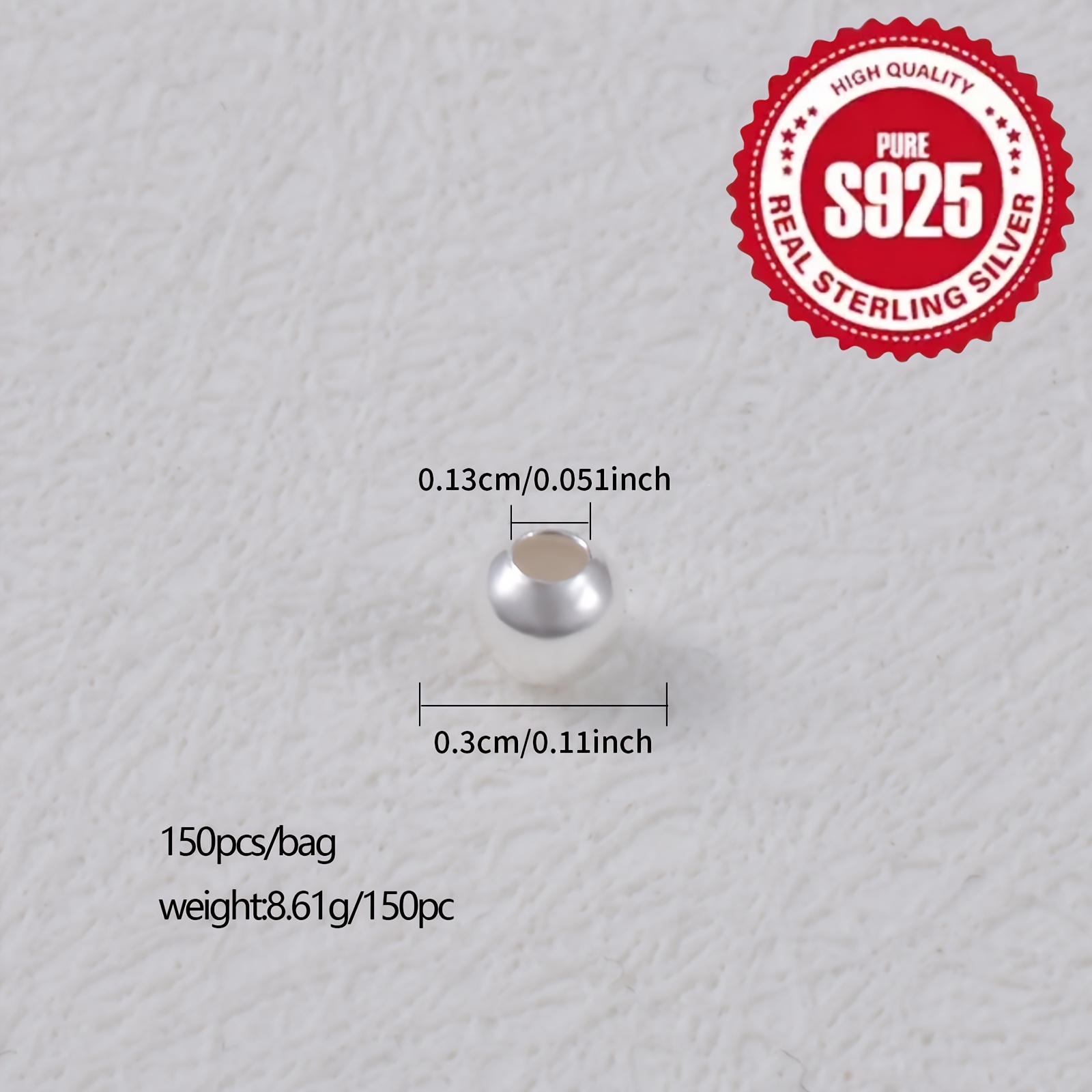 150pcs S925 Sterling Silver Round Spacer Beads for Jewelry Making
